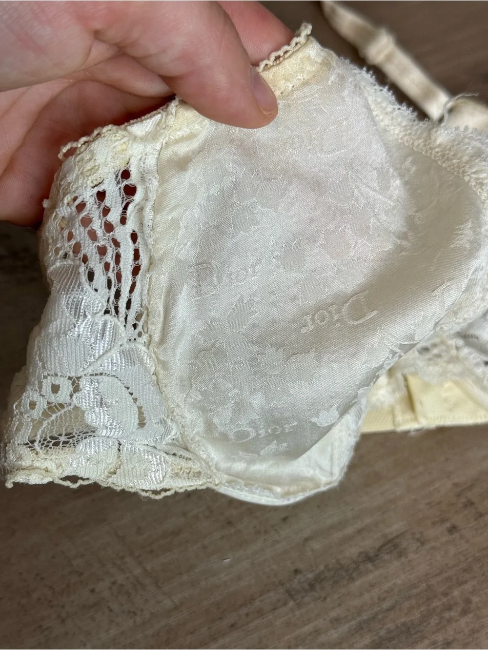Vintage Christian Dior Intimates Sheer Lace Underwire Bra Designer White 34B
